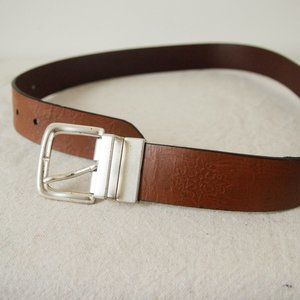 Reversible Brown and Embossed Tan Leather Belt